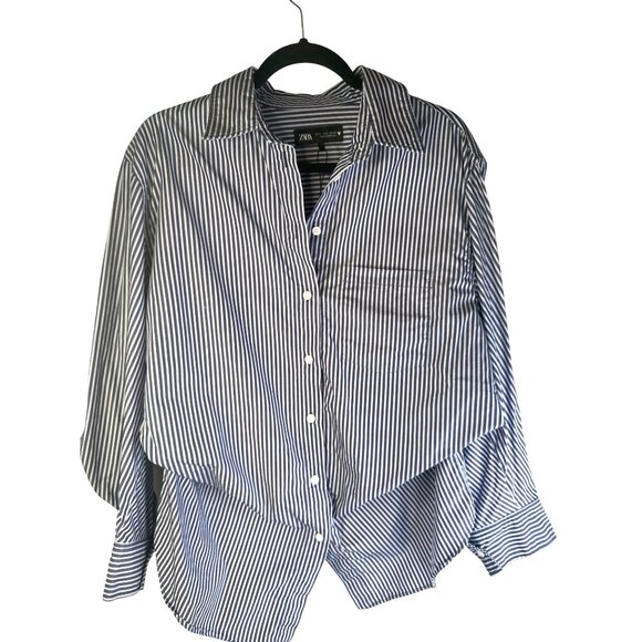 2/$30 ZARA Small Navy & White Striped Button-Up - Picture 7 of 13